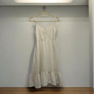 Aerie Cream Cotton Gauze Midi Dress Size M – Button Detail, Lined, 100% Cotton